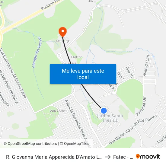 R. Giovanna Maria Apparecida D'Amato Lima, 143 to Fatec - Sjc map
