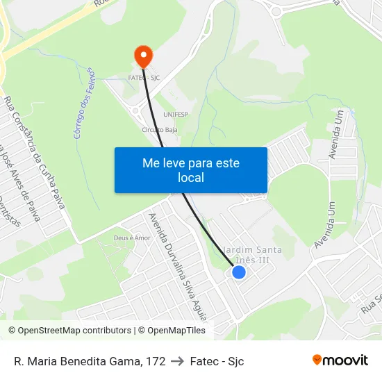 R. Maria Benedita Gama, 172 to Fatec - Sjc map