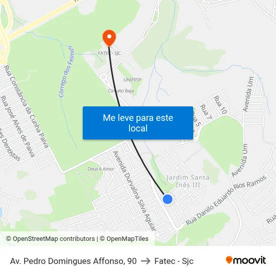 Av. Pedro Domingues Affonso, 90 to Fatec - Sjc map