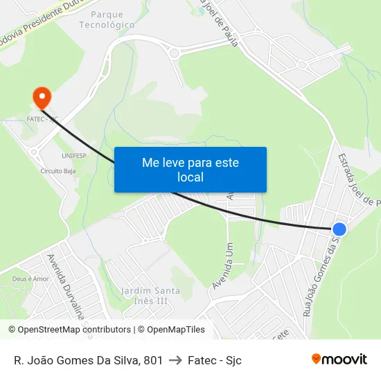 R. João Gomes Da Silva, 801 to Fatec - Sjc map