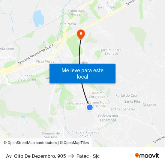 Av. Oito De Dezembro, 905 to Fatec - Sjc map