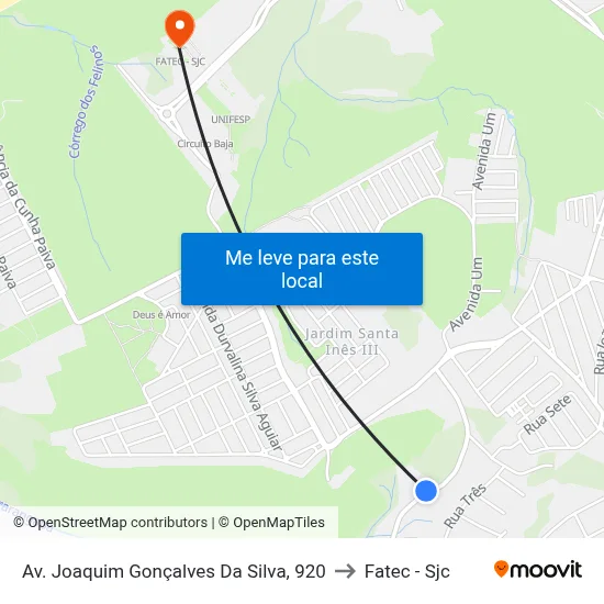 Av. Joaquim Gonçalves Da Silva, 920 to Fatec - Sjc map