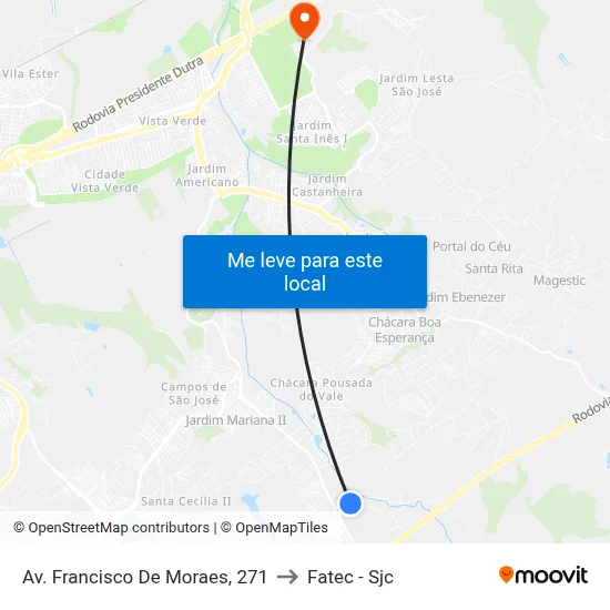 Av. Francisco De Moraes, 271 to Fatec - Sjc map