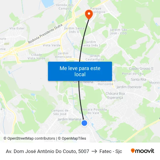 Av. Dom José Antônio Do Couto, 5007 to Fatec - Sjc map
