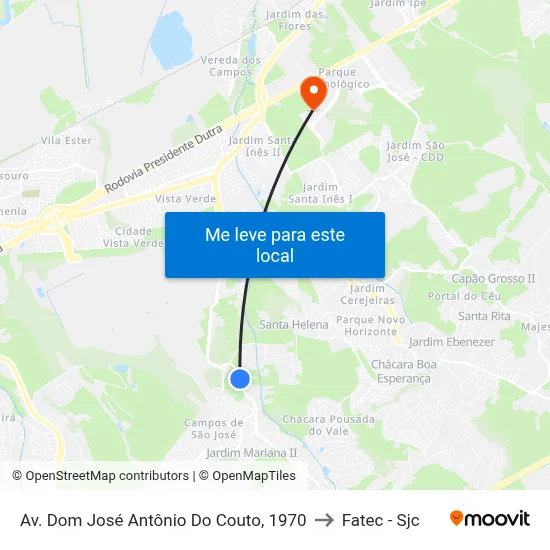Av. Dom José Antônio Do Couto, 1970 to Fatec - Sjc map