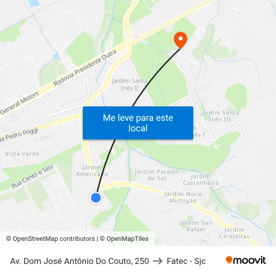 Av. Dom José Antônio Do Couto, 250 to Fatec - Sjc map
