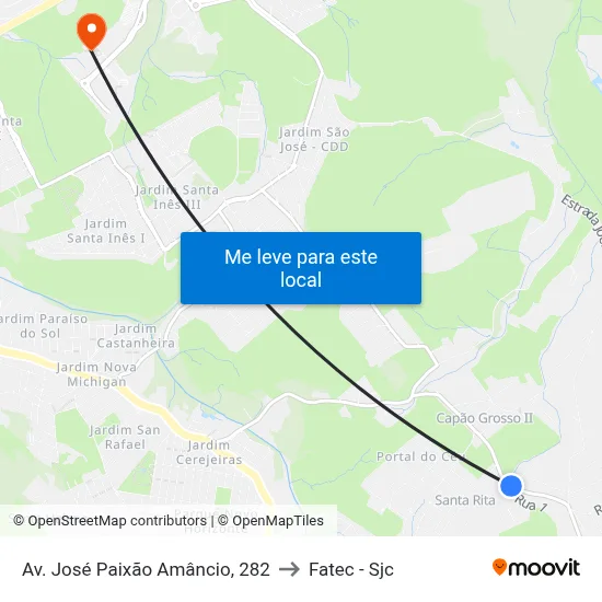 Av. José Paixão Amâncio, 282 to Fatec - Sjc map