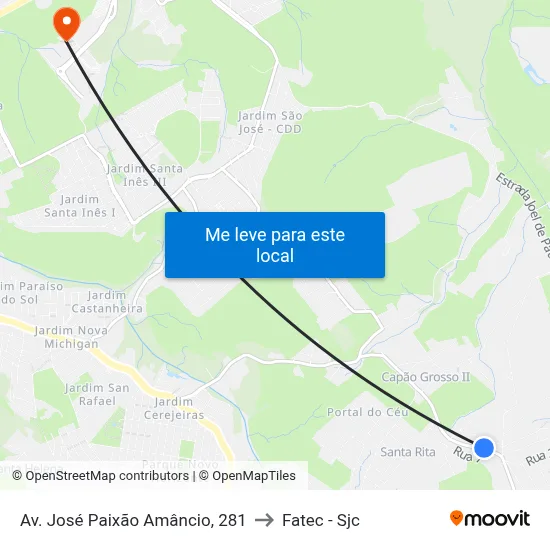 Av. José Paixão Amâncio, 281 to Fatec - Sjc map