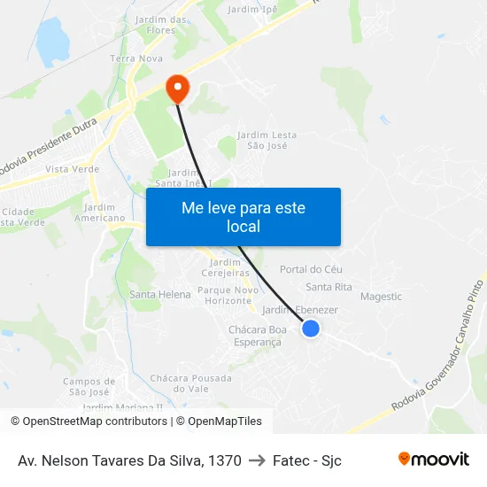 Av. Nelson Tavares Da Silva, 1370 to Fatec - Sjc map