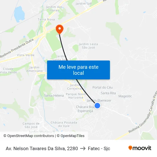 Av. Nelson Tavares Da Silva, 2280 to Fatec - Sjc map