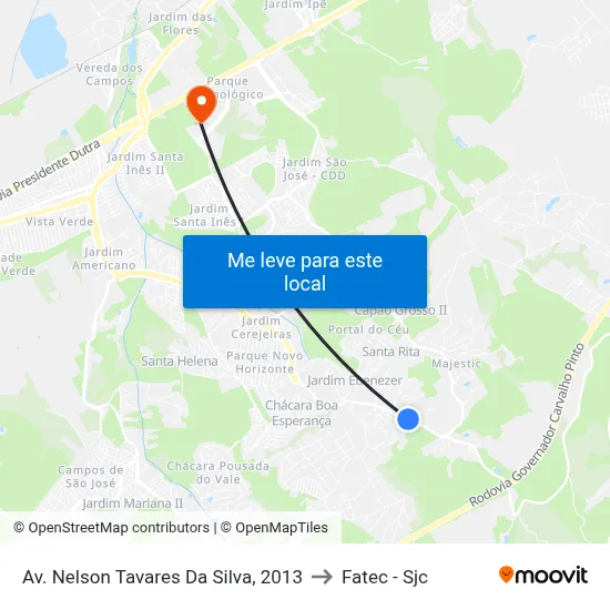 Av. Nelson Tavares Da Silva, 2013 to Fatec - Sjc map