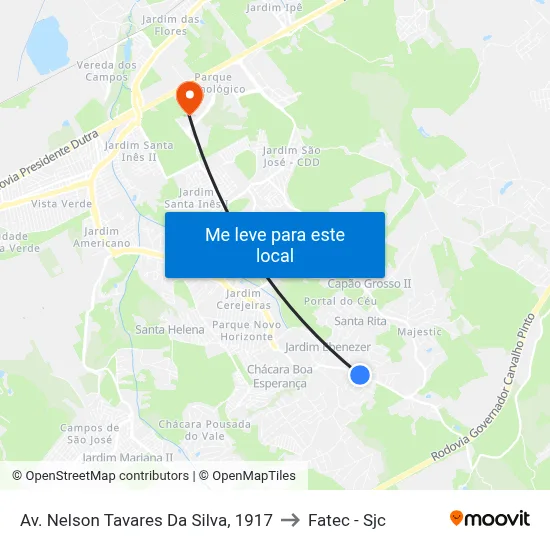 Av. Nelson Tavares Da Silva, 1917 to Fatec - Sjc map