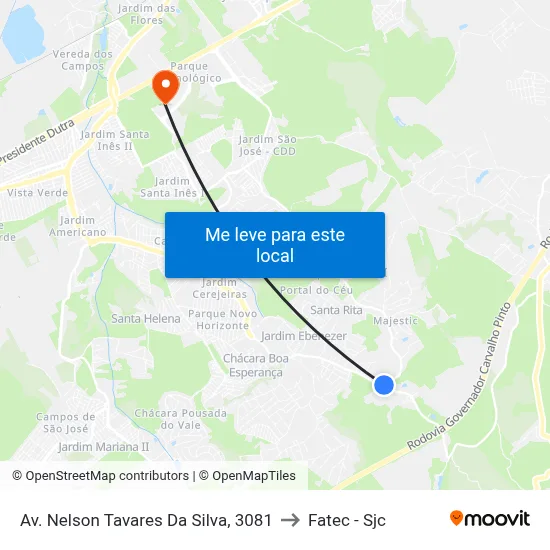 Av. Nelson Tavares Da Silva, 3081 to Fatec - Sjc map