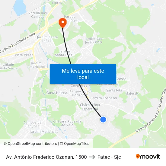 Av. Antônio Frederico Ozanan, 1500 to Fatec - Sjc map