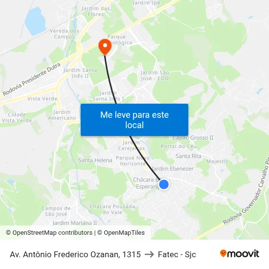Av. Antônio Frederico Ozanan, 1315 to Fatec - Sjc map
