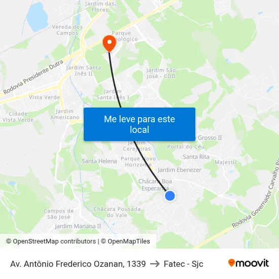 Av. Antônio Frederico Ozanan, 1339 to Fatec - Sjc map