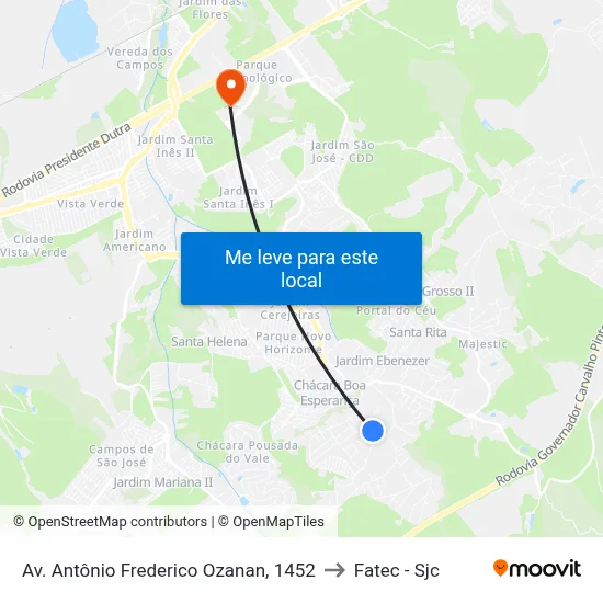 Av. Antônio Frederico Ozanan, 1452 to Fatec - Sjc map