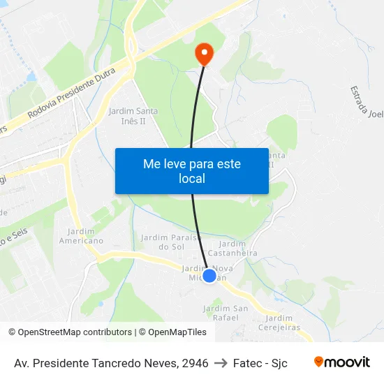 Av. Presidente Tancredo Neves, 2946 to Fatec - Sjc map