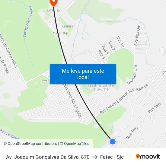 Av. Joaquim Gonçalves Da Silva, 870 to Fatec - Sjc map