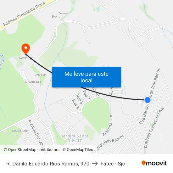 R. Danilo Eduardo Rios Ramos, 970 to Fatec - Sjc map