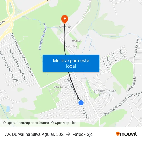 Av. Durvalina Silva Aguiar, 502 to Fatec - Sjc map