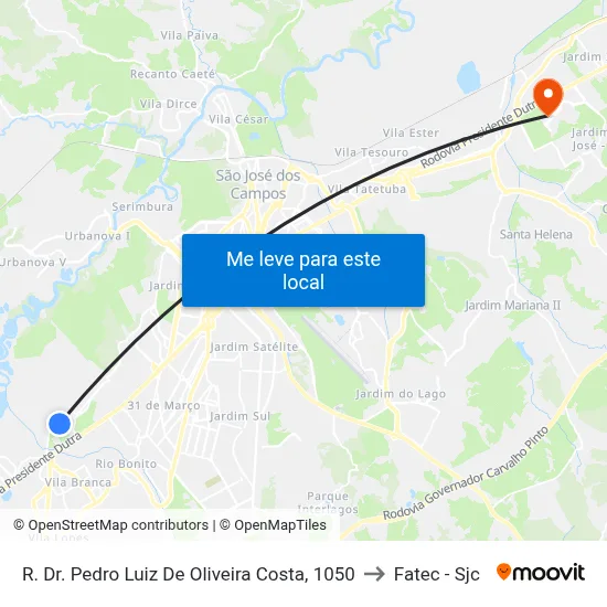 R. Dr. Pedro Luiz De Oliveira Costa, 1050 to Fatec - Sjc map