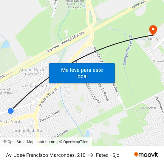 Av. José Francisco Marcondes, 210 to Fatec - Sjc map