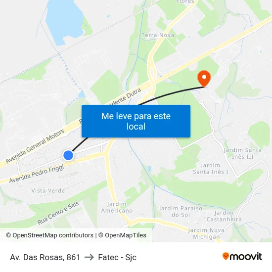 Av. Das Rosas, 861 to Fatec - Sjc map