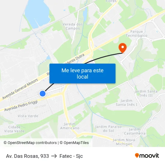 Av. Das Rosas, 933 to Fatec - Sjc map