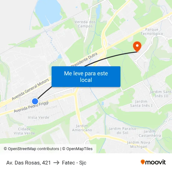 Av. Das Rosas, 421 to Fatec - Sjc map