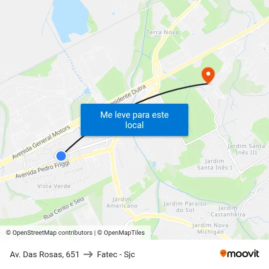 Av. Das Rosas, 651 to Fatec - Sjc map