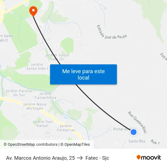 Av. Marcos Antonio Araujo, 25 to Fatec - Sjc map