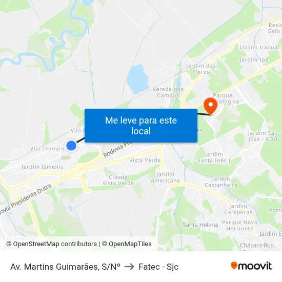 Av. Martins Guimarães, S/Nº to Fatec - Sjc map