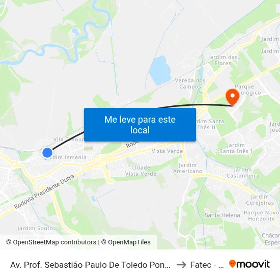 Av. Prof. Sebastião Paulo De Toledo Pontes, 455 to Fatec - Sjc map