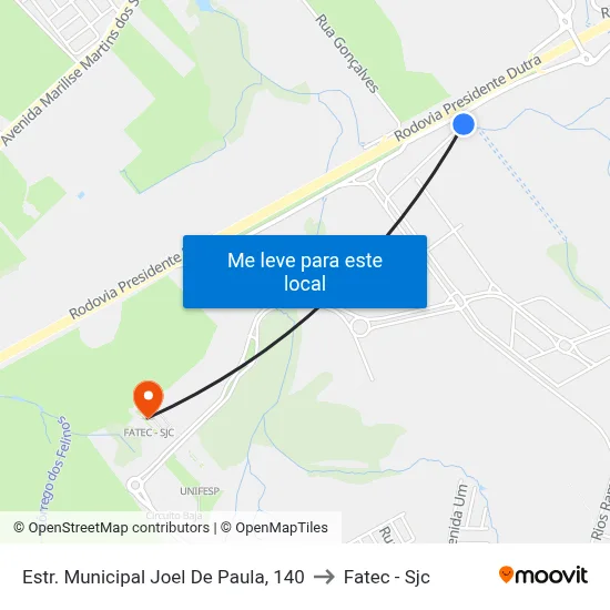 Estr. Municipal Joel De Paula, 140 to Fatec - Sjc map