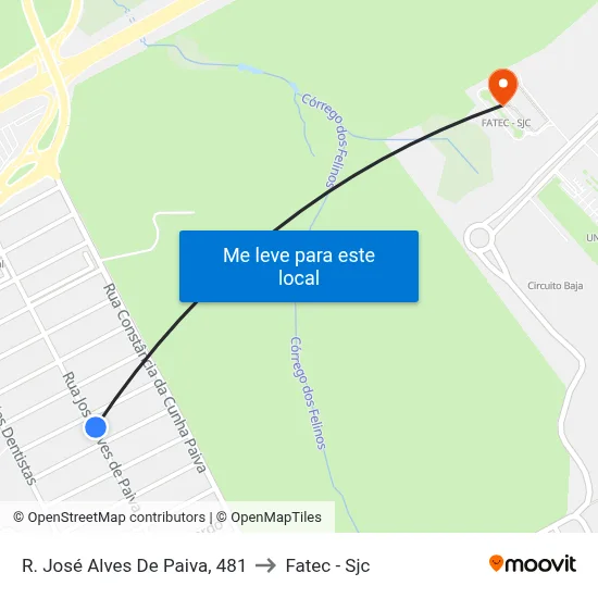 R. José Alves De Paiva, 481 to Fatec - Sjc map