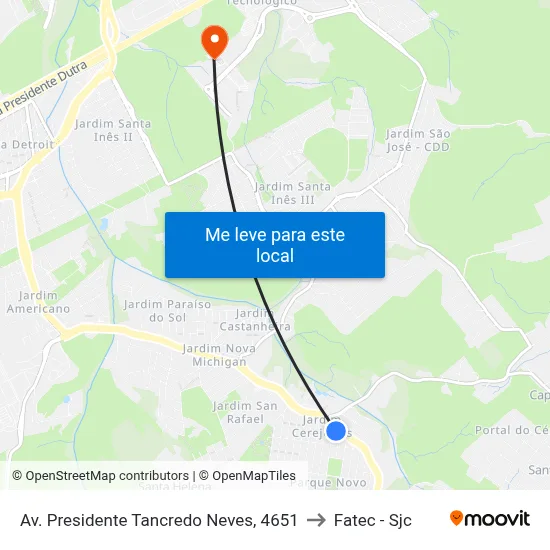 Av. Presidente Tancredo Neves, 4651 to Fatec - Sjc map