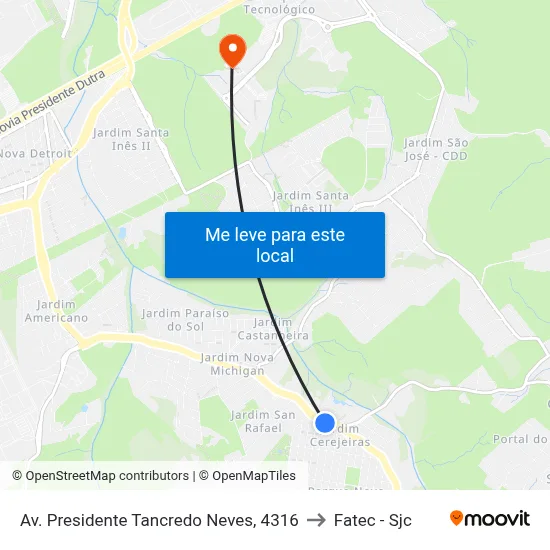 Av. Presidente Tancredo Neves, 4316 to Fatec - Sjc map