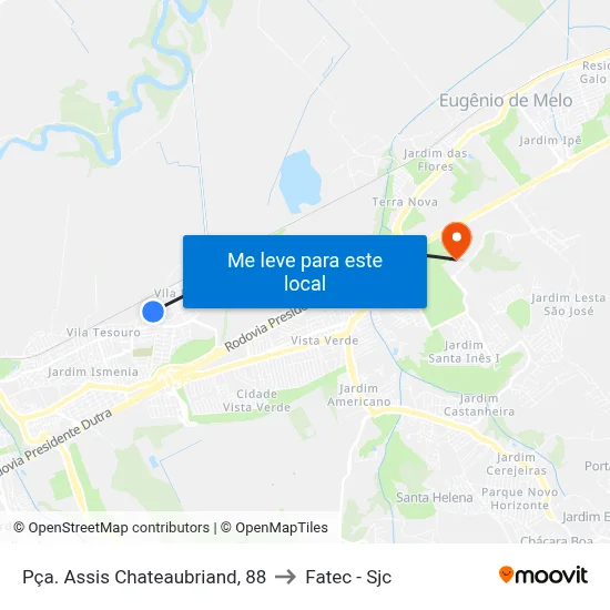 Pça. Assis Chateaubriand, 88 to Fatec - Sjc map