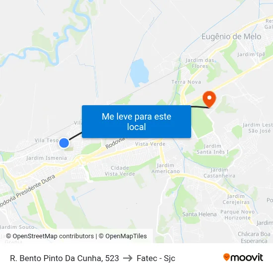 R. Bento Pinto Da Cunha, 523 to Fatec - Sjc map
