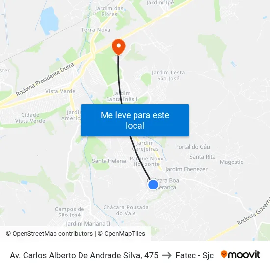 Av. Carlos Alberto De Andrade Silva, 475 to Fatec - Sjc map