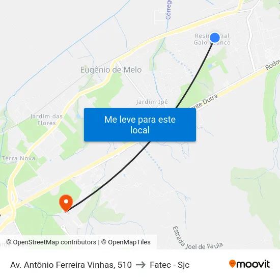 Av. Antônio Ferreira Vinhas, 510 to Fatec - Sjc map