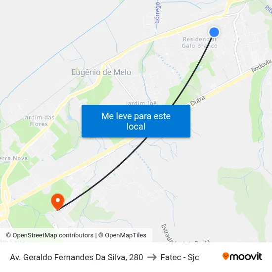 Av. Geraldo Fernandes Da Silva, 280 to Fatec - Sjc map