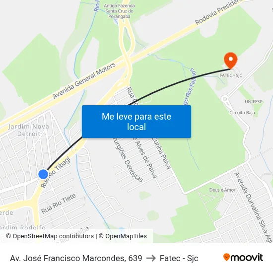 Av. José Francisco Marcondes, 639 to Fatec - Sjc map