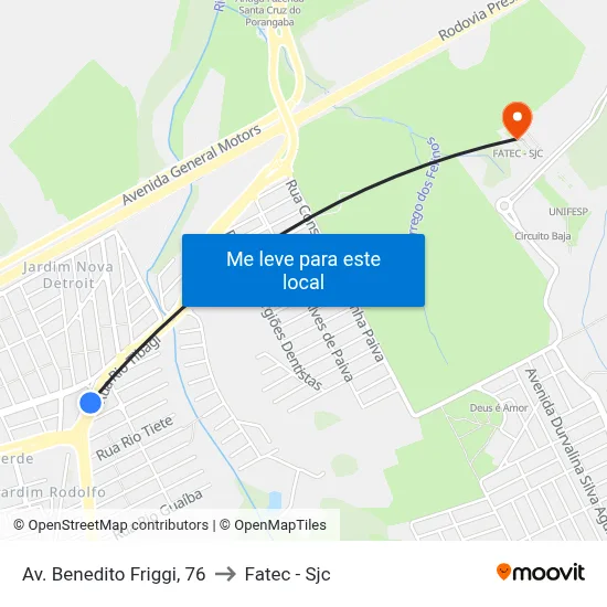 Av. Benedito Friggi, 76 to Fatec - Sjc map