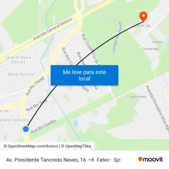 Av. Presidente Tancredo Neves, 16 to Fatec - Sjc map
