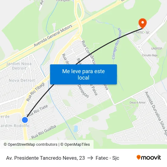 Av. Presidente Tancredo Neves, 23 to Fatec - Sjc map