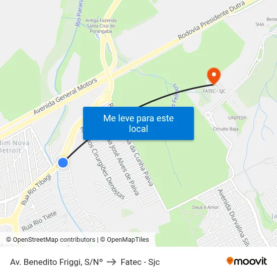 Av. Benedito Friggi, S/Nº to Fatec - Sjc map