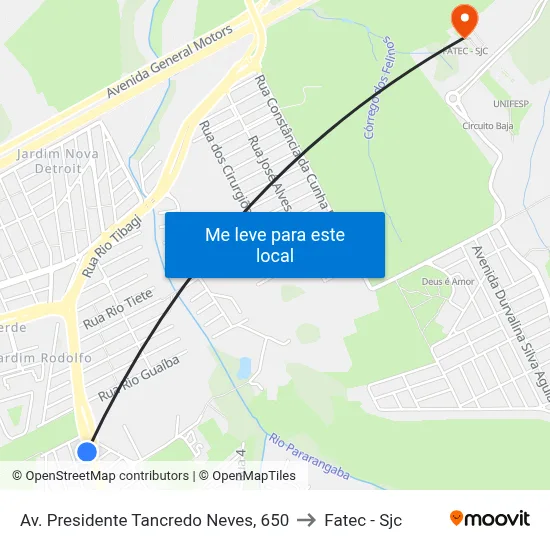 Av. Presidente Tancredo Neves, 650 to Fatec - Sjc map