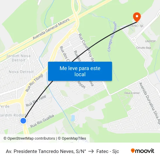 Av. Presidente Tancredo Neves, S/N° to Fatec - Sjc map